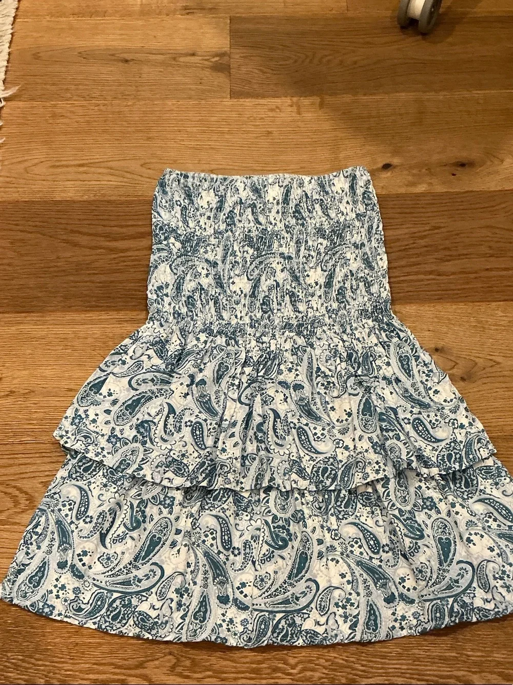 Smocked Blue Paisley Tiered Mini Skirt